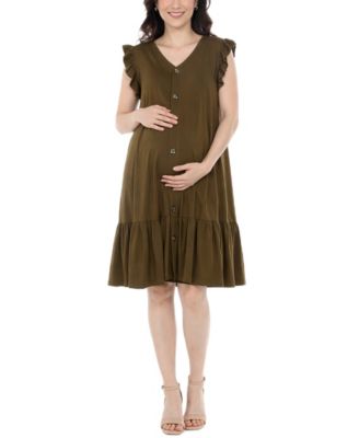 Women's Flutter-Sleeve Button-Front Tiered Maternity Dress