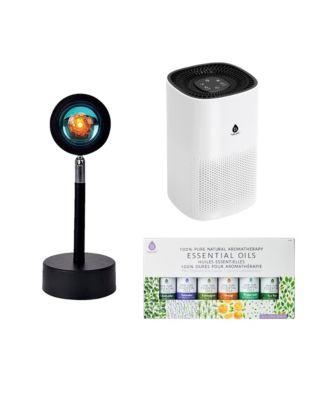 Home Wellness Bundle – True HEPA Air Purifier, Sunset Projector Lamp & 6-Pack Essential Oils