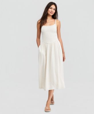Petite Beaded Strap Smocked Midi Dress
