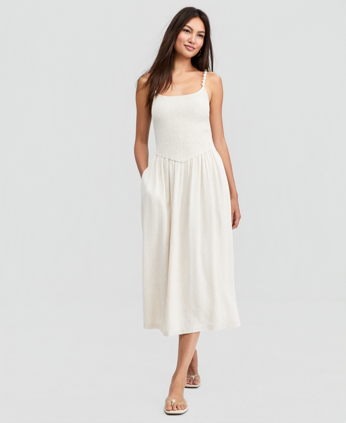 And Now This Petite Beaded Strap Smocked Midi Dress, Macy's Exclusive