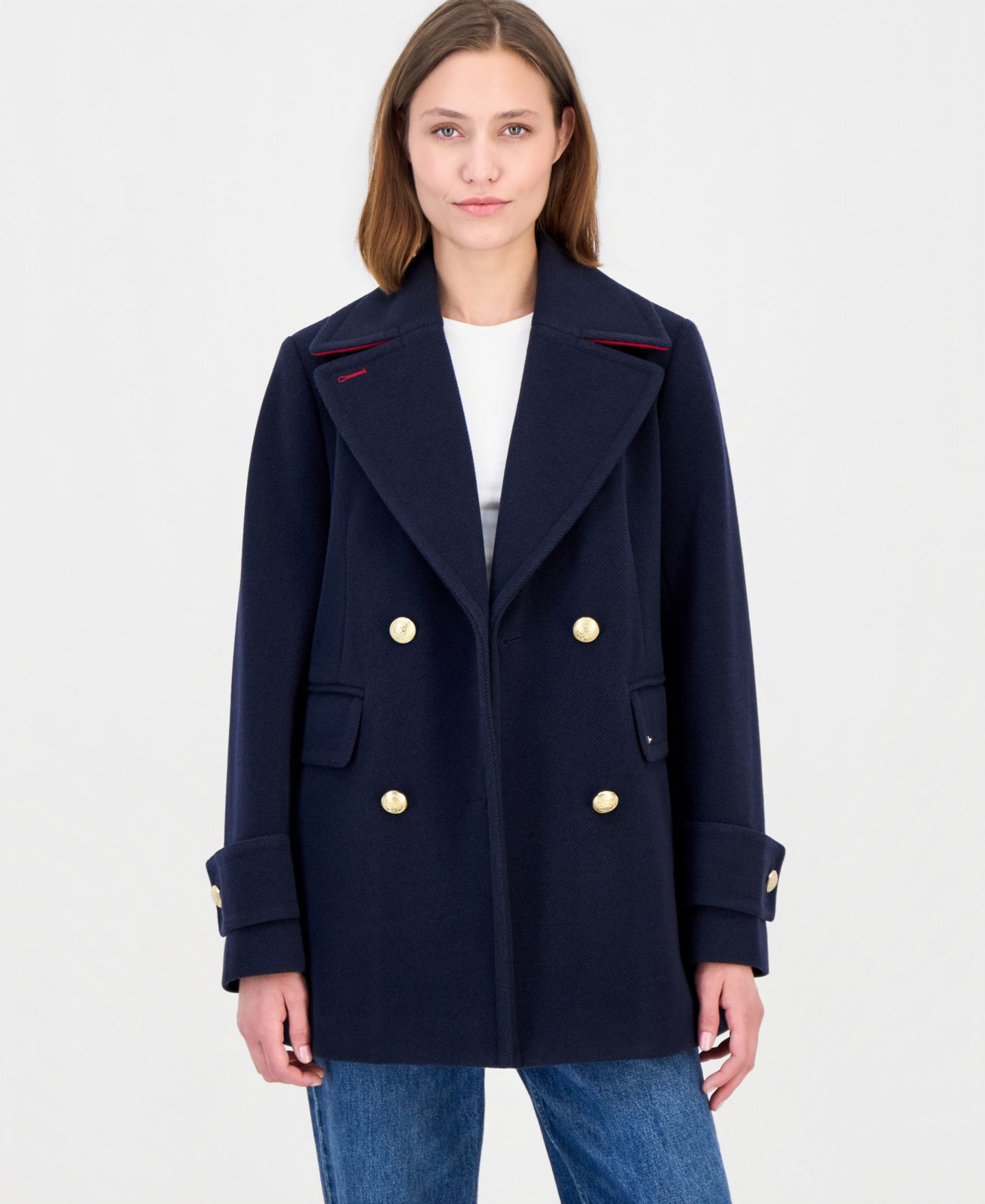 Женское пальто Tommy Hilfiger Double-Breasted Peacoat, цвет: Тёмно-синий — фото 1