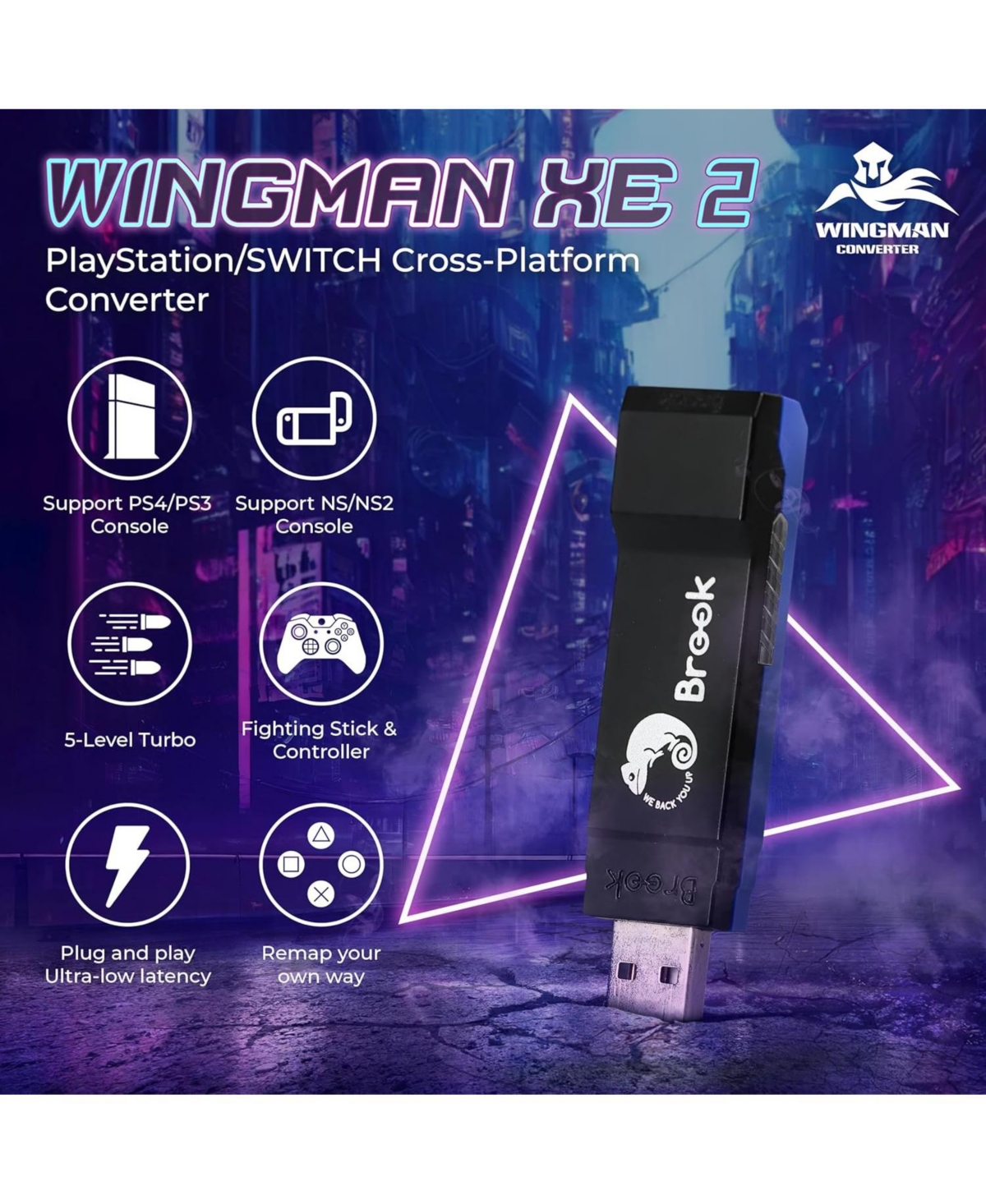 Brook Wingman XE2 Wireless Controller Adapter for PlayStation, Nintendo Switch and Pc