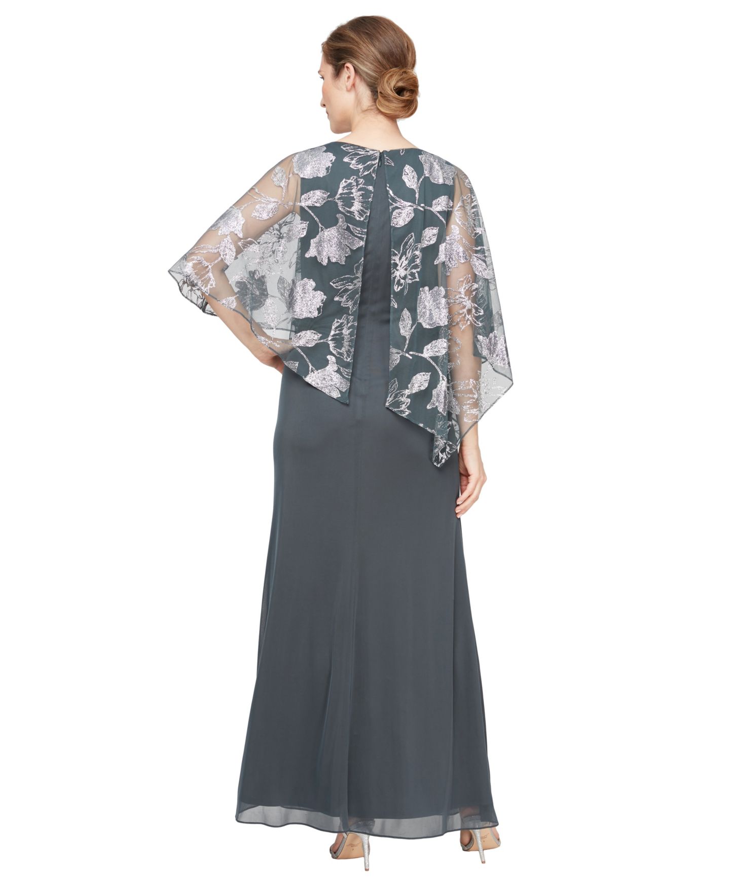 Женское платье SL Fashions Petite V-Neck A-Line Ball Gown, цвет: Дымчатый серебряный — фото 3