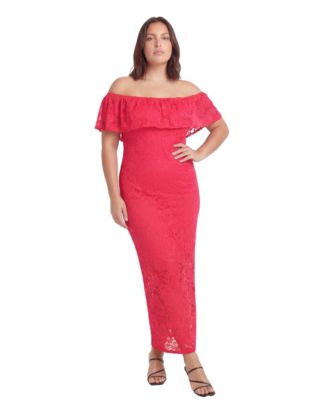 Plus Size Elevate Curvy Lace Off-the-Shoulder Side Slit Bodycon Maxi Dress