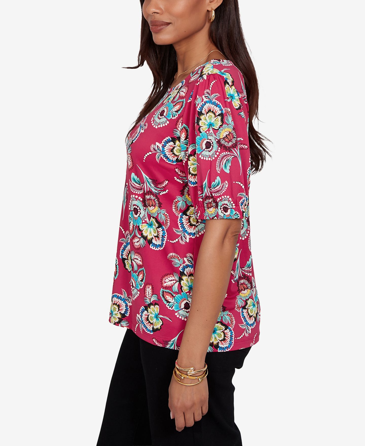 Женская блузка Ruby Rd. Petite Etched Floral Puff Print, цвет: Разноцветный, вариант 1 — фото 3