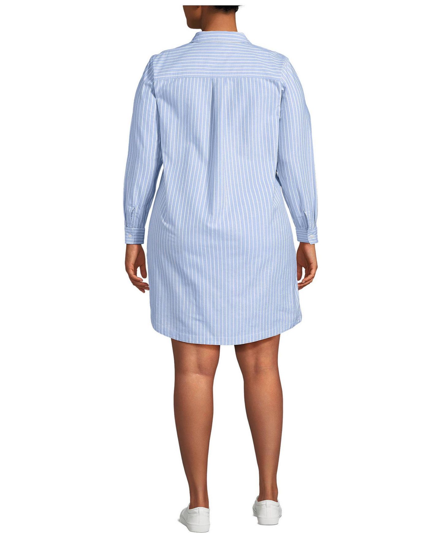 Женское платье Lands' End Plus Size Oxford Long Sleeve Button Front Shirt Dress, цвет: Синий / Белый полосатый — фото 2