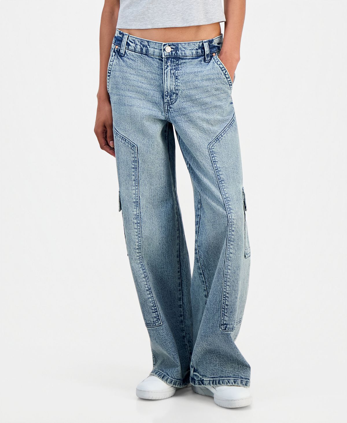 Celebrity Pink Women's Mid-Rise Wide-Leg Cargo Jeans view 8 — MAYCSS fashion products