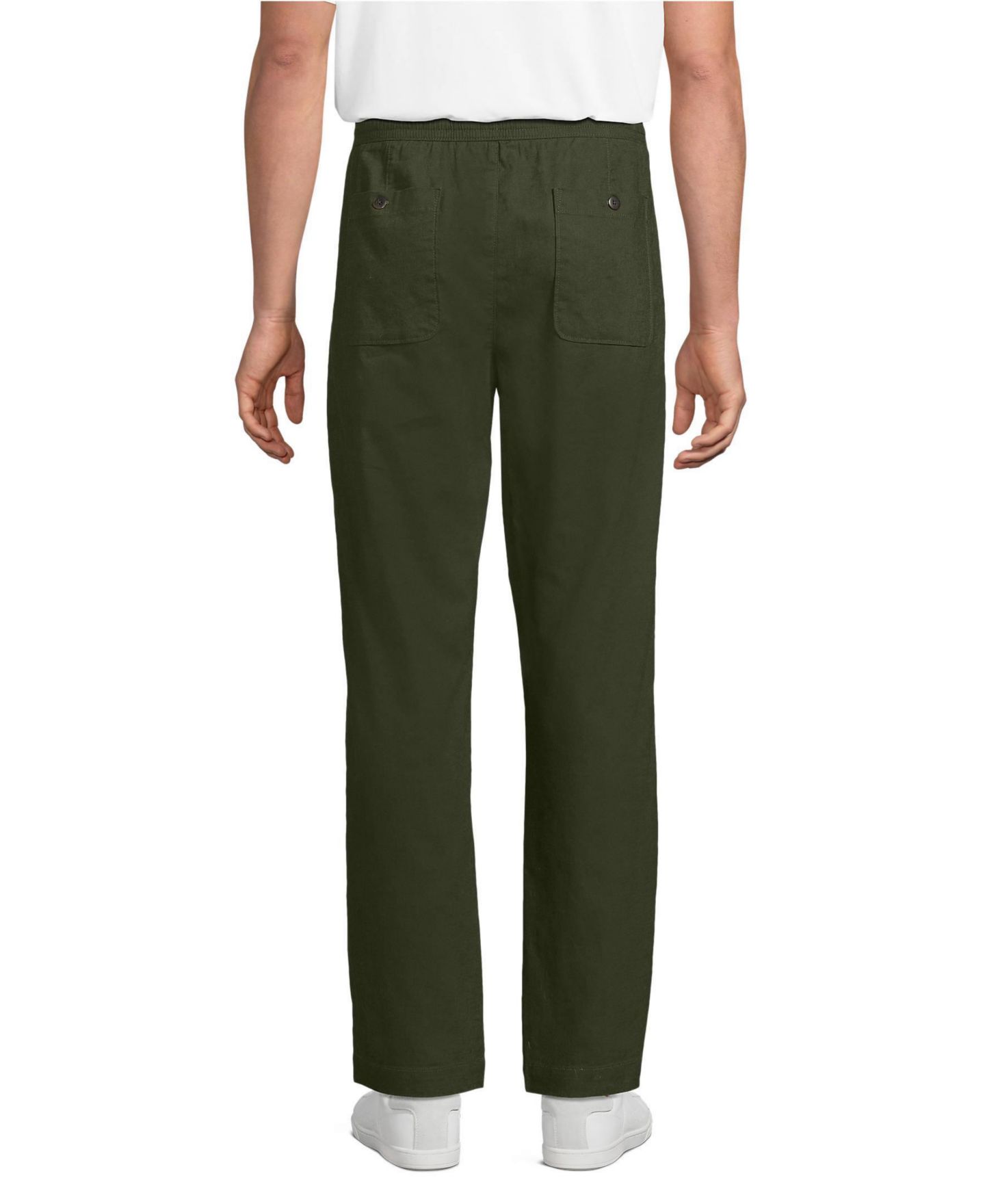 Мужские брюки Lands' End Linen Cotton Elastic Waist, цвет: Тёмно-зелёный — фото 2