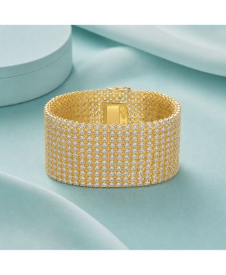 Rachel Glauber Sparkling 14k Gold Plated CZ Mesh Link Wide