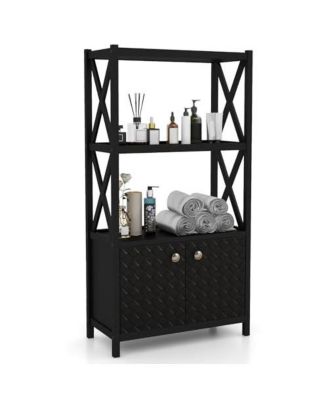 Bathroom Storage Cabinet with Open Shelves and Double Doors