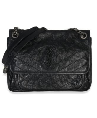 Black Crinkled Calfskin Matelasse Medium Niki Chain Satchel