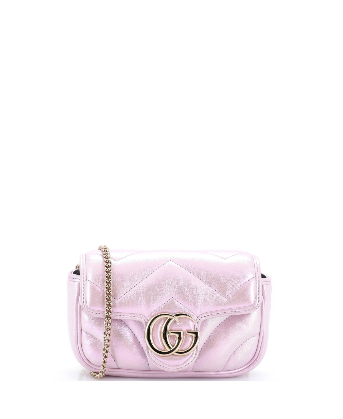 Pre-Owned Gucci Super Mini Gg Marmont Flap Bag Chevron Iridescent Leather - Pink