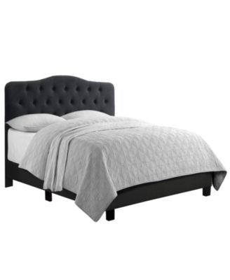 Low Profile Upholstered Bed Button Tufted Bed Frame with Solid Wood Structure and Plush Padding - Queen Size
