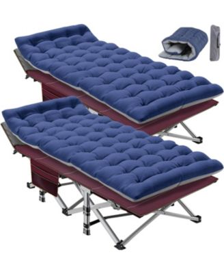 2-Pack Folding Camping Cot with Mat: 75"x28". Heavy Duty 1200D Oxford Outdoor Bed for Adults with Carry Bag. Portable Travel Bed