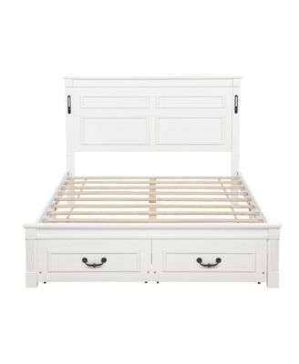 Queen Size Bed with Tall-Panel Headboard and Footboard, 2 Storage Drawers, Built-in LED Lights