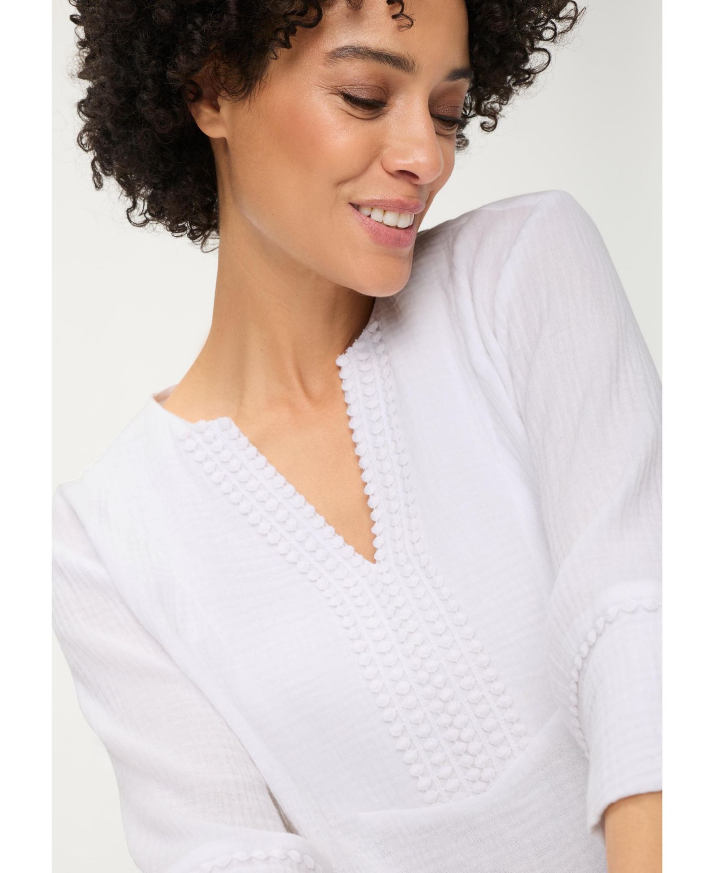 Женская блузка Olsen Embroidered Waffle Tunic Blouse, цвет: Белый — фото 4