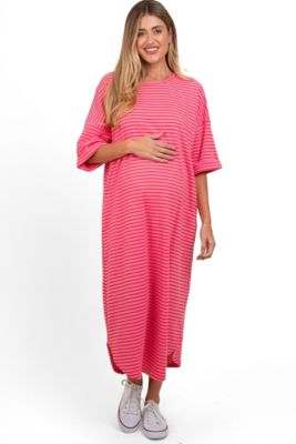 Women's Maternity Fuchsia Striped Terry Maxi Dress