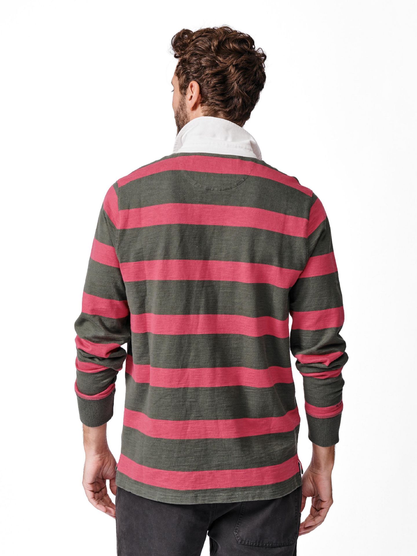 Мужская рубашка Aubin Irnham Long Sleeve Collared Rugby Shirt, цвет: Хаки / Потёртый розовый — фото 3