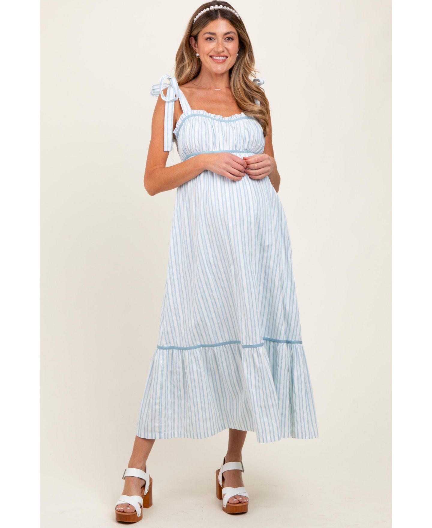 Женское платье Pinkblush Ivory Striped Bow-Tie Maxi, цвет: Слоновая кость — фото 3