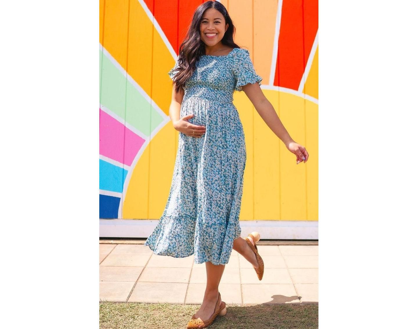 Женское платье Pinkblush Floral Ruffle Midi, цвет: Светлый синий — фото 4