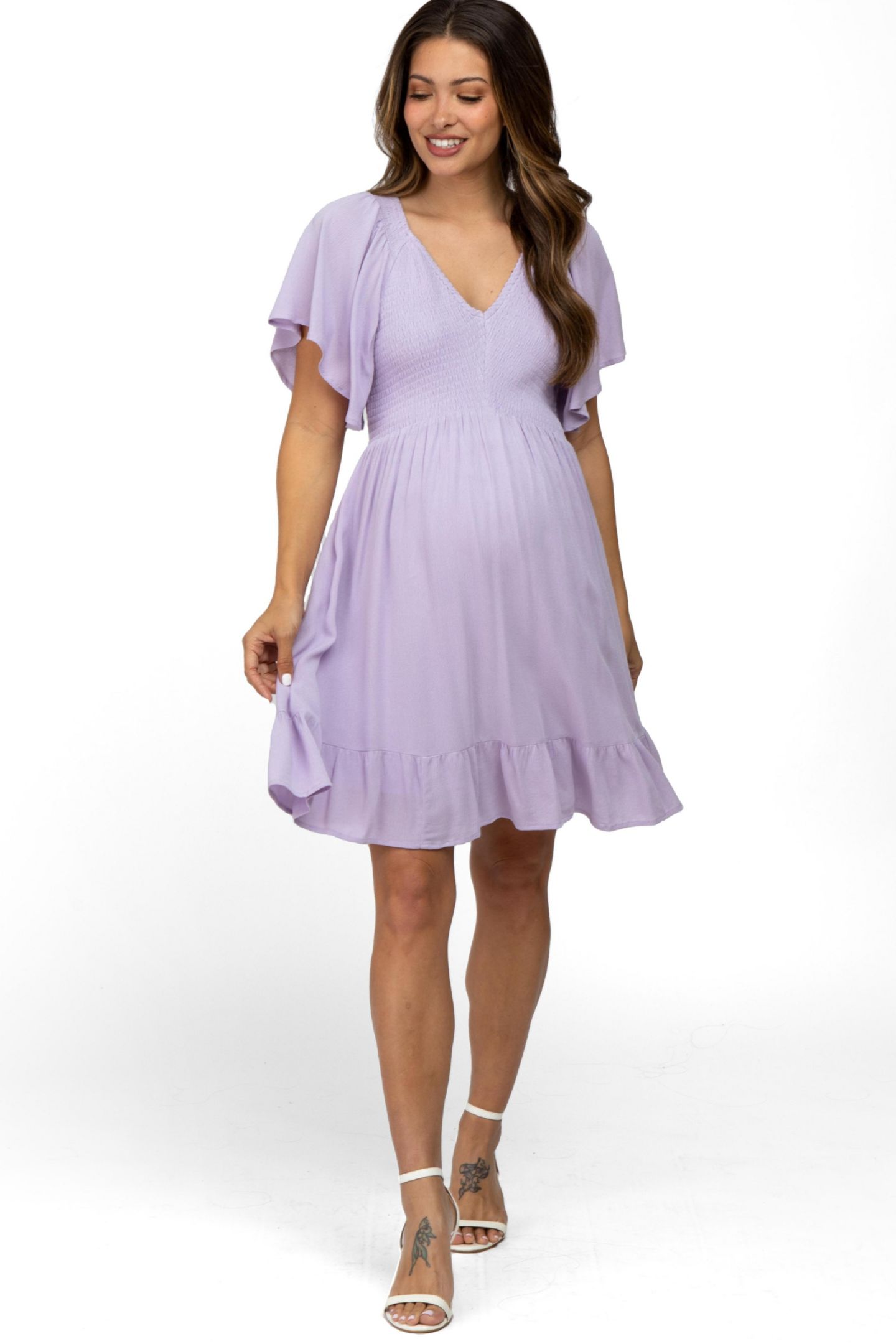 Женское платье Pinkblush Lavender Smocked Front Ruffle Hem, цвет: Лавандовый — фото 4