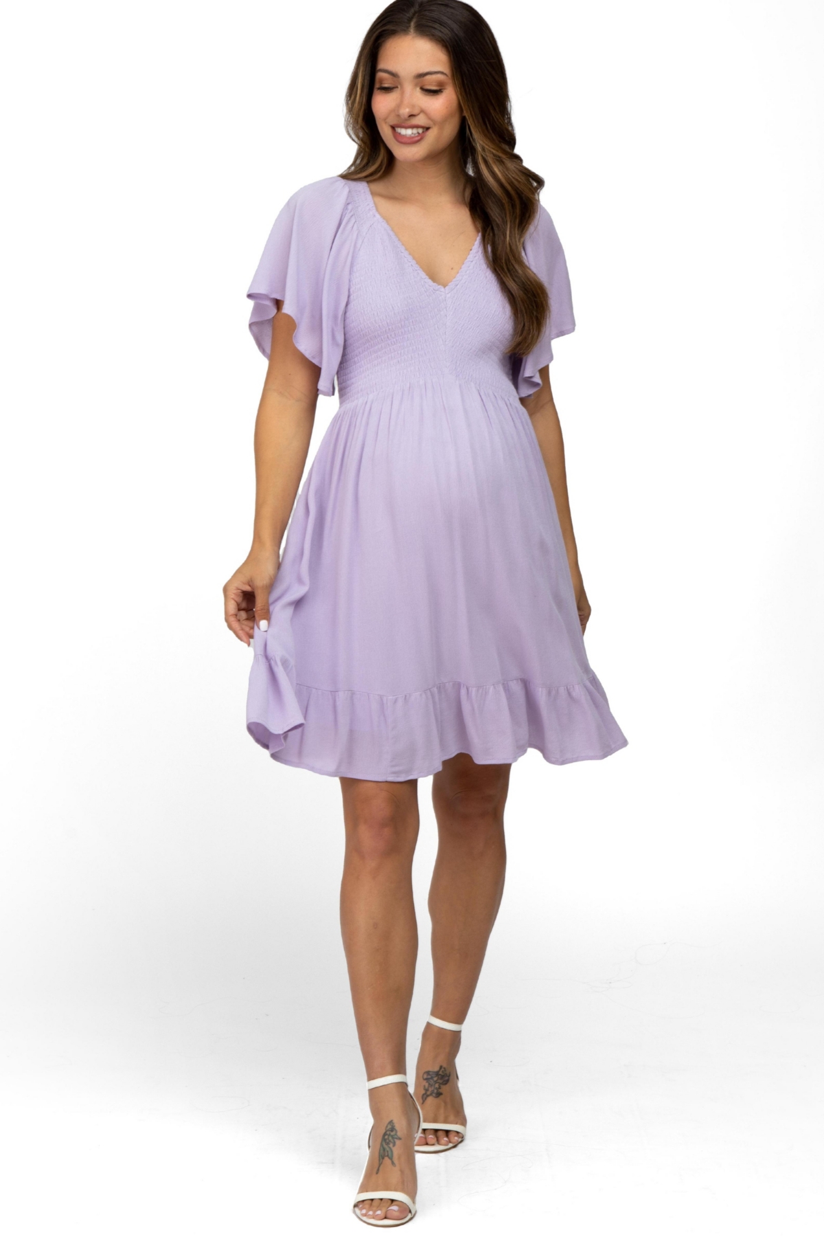 Pinkblush Maternity Navy Blue Smocked Front Ruffle Hem Dress