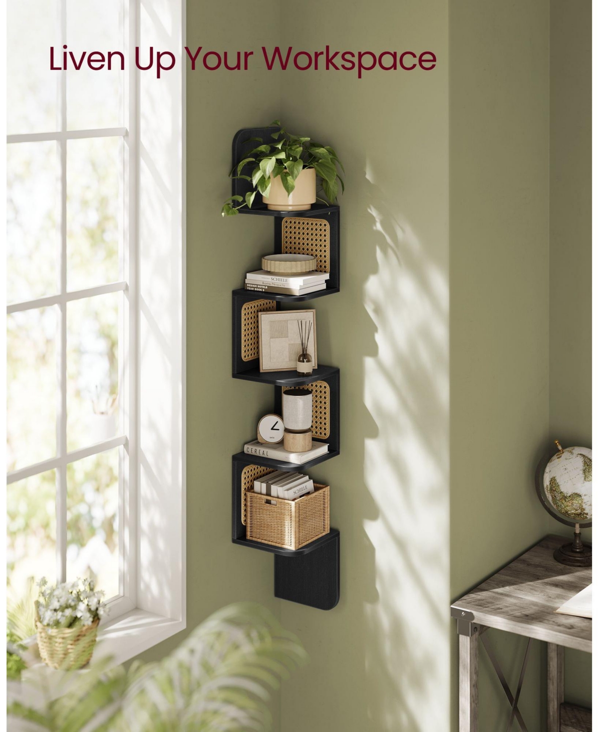 Slickblue Modern 5 Tier Corner Shelf Pvc Rattan Storage Organizer
