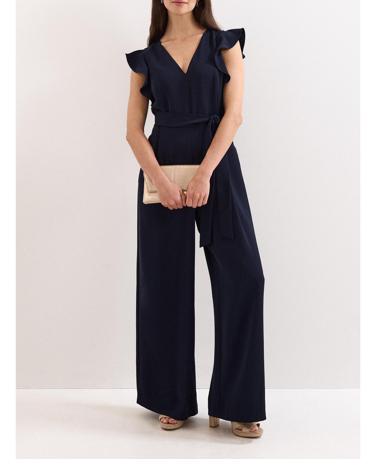 Женский комбинезон Phase Eight Kallie Frill V-Neck Jumpsuit, цвет: Тёмно-синий — фото 4