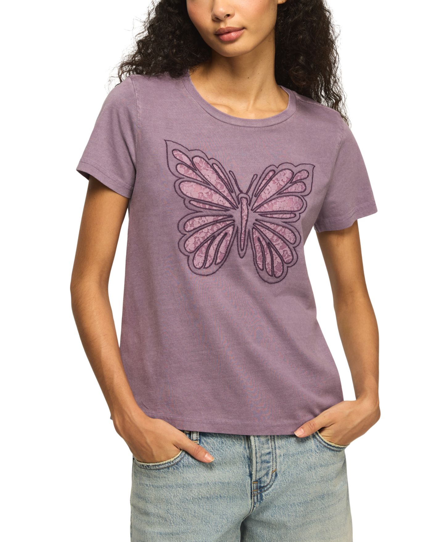 Женская футболка Lucky Brand Lace Butterfly Print Short-Sleeve, цвет: Rhapsody — фото 1