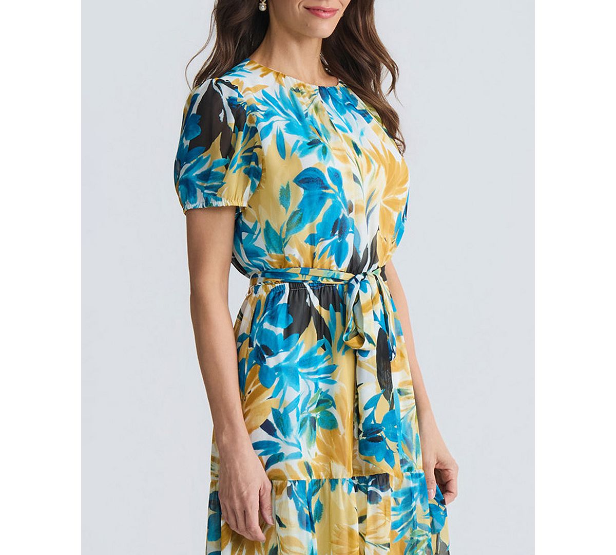 Kasper Women's Short-Sleeve Printed Tiered Midi Dress view 4 — MAYCSS fashion products