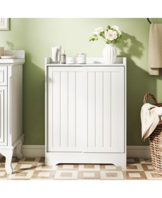 Slim Bathroom Floor Storage Cabinet with Integrated bath fixture Paper Holders