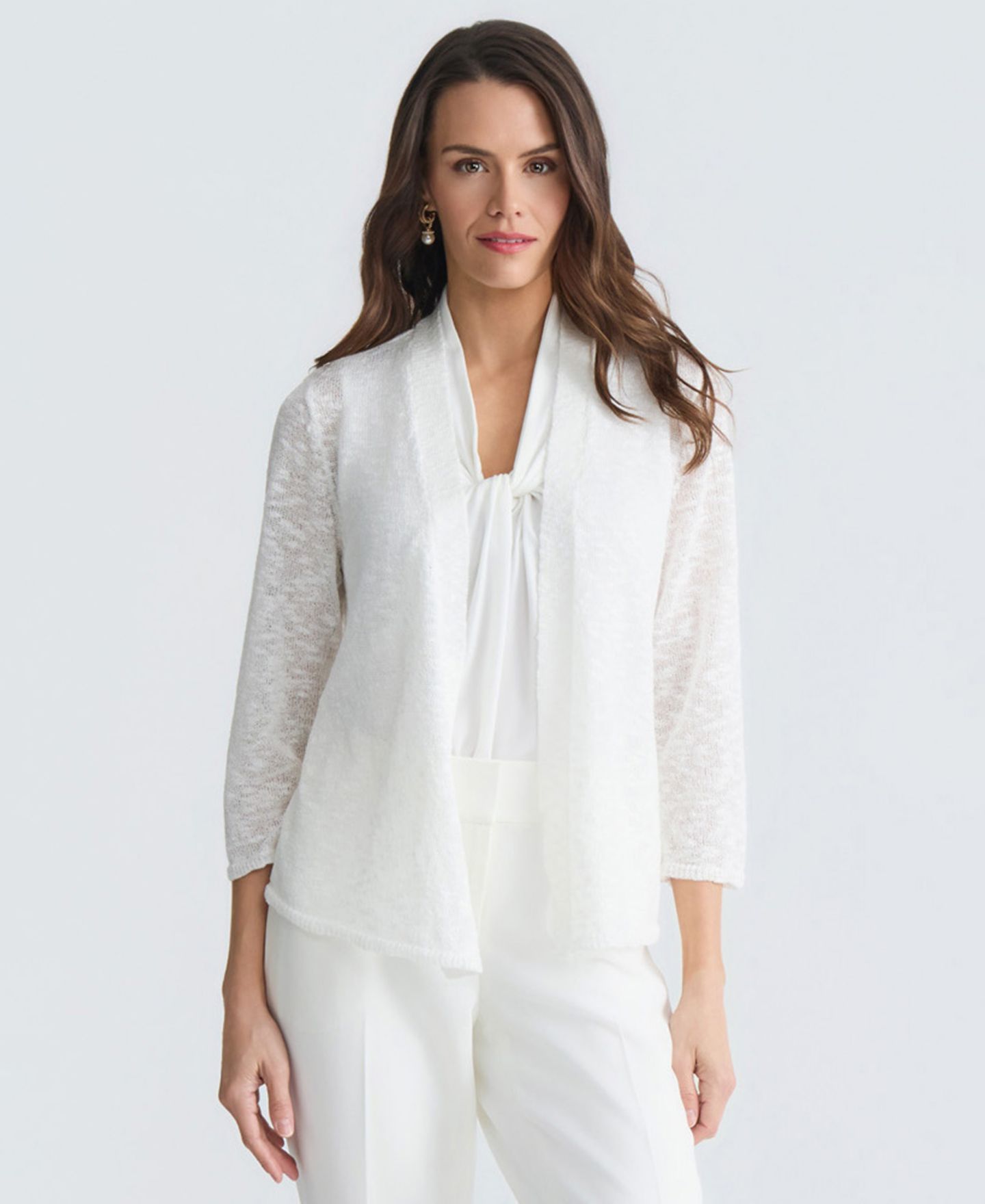 Женский кардиган Kasper Open-Front Long-Sleeve Cardigan, цвет: Ванильный ледяной — фото 6