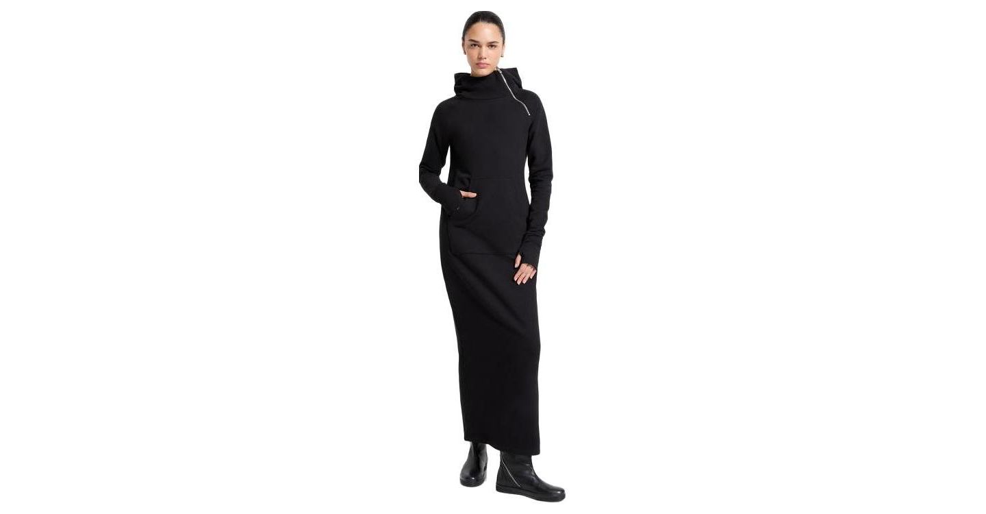Женское платье Marcella Tompkins Side-Slit Hooded Sweatshirt Midi, цвет: Чёрный — фото 1