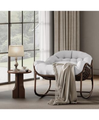 Outdoor Papasan Rocking Chair, Rattan Wicker Lounge Egg Chair for Balcony Backyard Porch Bedroom