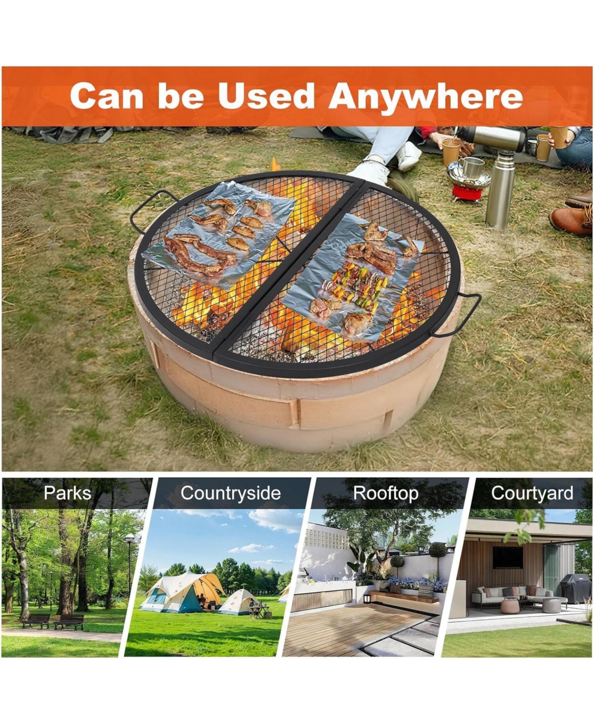 Xo Foldable Fire Pit Cooking Grill Grate, X-Marks Campfire Bbq Grill