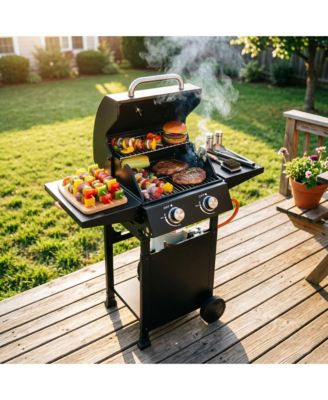 2-Burner Propane Gas Grill, 16,000 BTU BBQ Grill with Side Shelves for Patio Tailgating