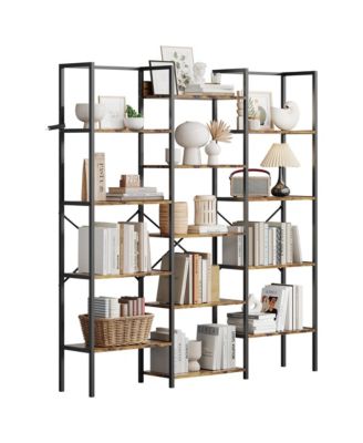 67 Inch 5 Tier Adjustable Rustic Industrial Bookcase with 14 Open Shelves for Living Room and Bedroom