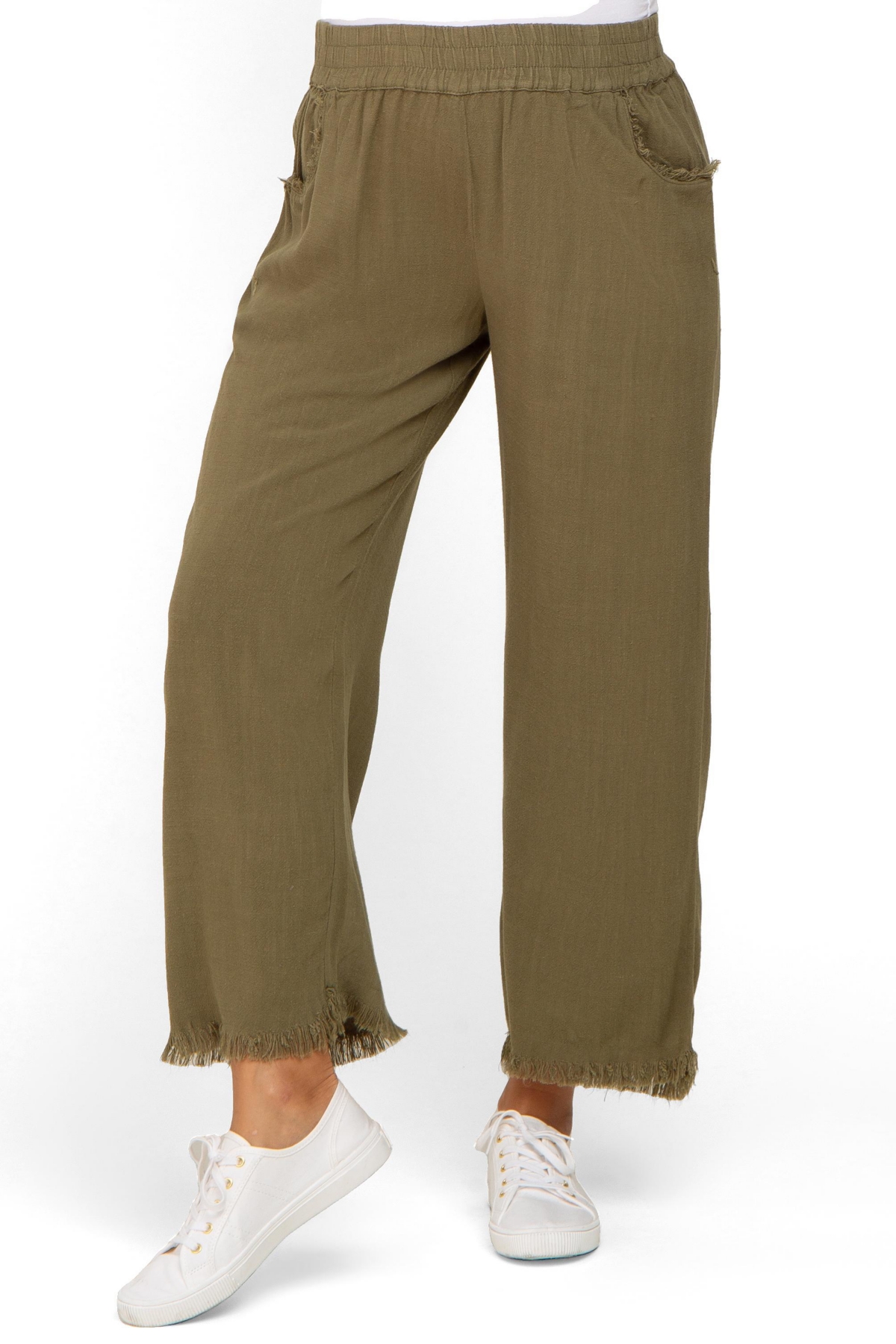 Pinkblush Maternity Olive Linen Frayed Hem Crop Pants