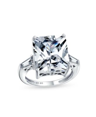 Art Deco Style Sterling Silver Large 10CT Rectangle CZ Cubic Zirconia Statement Promise Ring Baguette Side Stones
