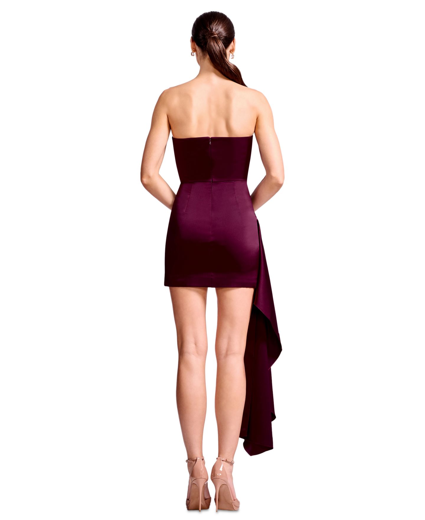 Женское платье Dress the Population Elodie Strapless Bustier Wrap Drape Mini, цвет: Тёмный вишнёвый — фото 5