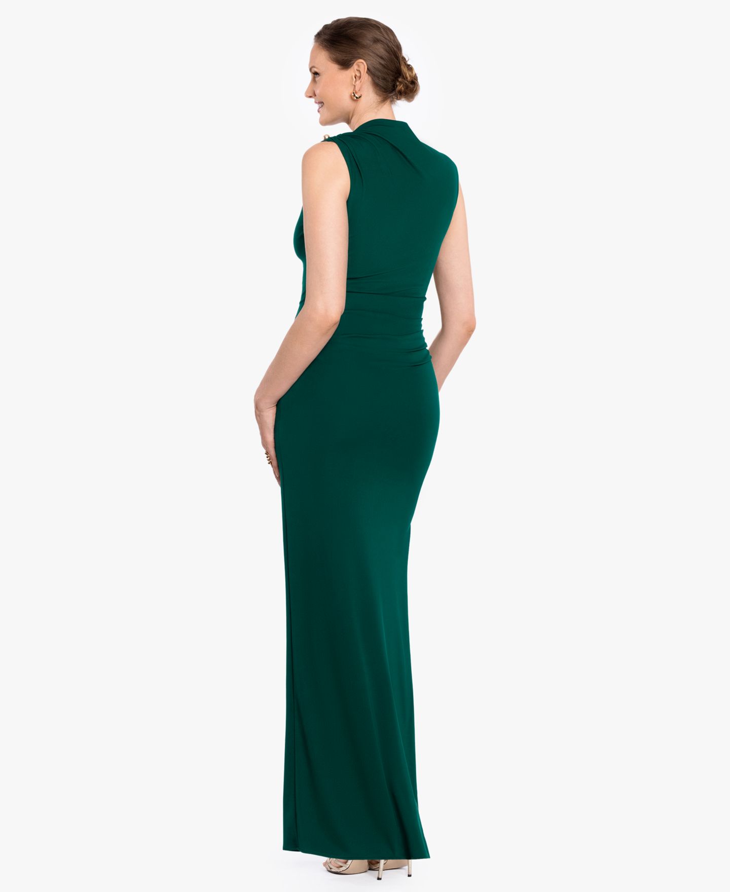 Женские платья Betsy & Adam Mock Neck Draped Column Gown, цвет: Зелёный — фото 4