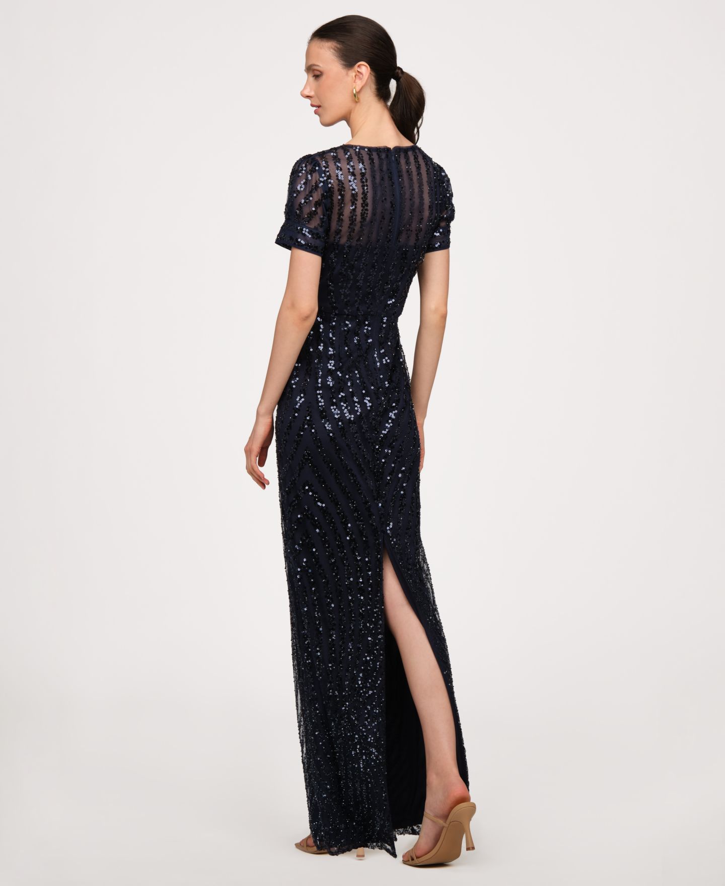 Женское платье JS Collections Jewel Neck Column Gown, цвет: Тёмно-синий — фото 5