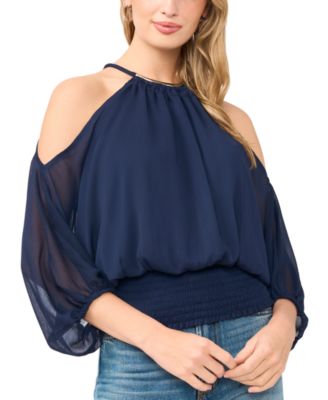 Women's Cold-Shoulder Smocked-Waist Blouse