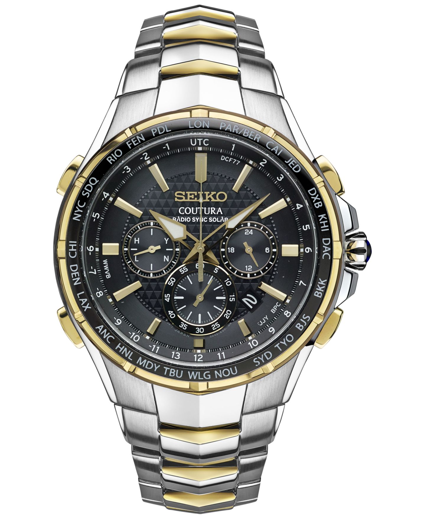 Мужские часы Seiko Coutura Radio Sync Solar Chronograph Two-Tone Stainless Steel Bracelet Watch 45mm SSG010 — фото 1