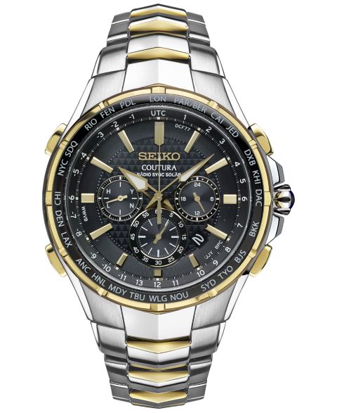 Мужские часы Seiko Coutura Radio Sync Solar Chronograph Two-Tone Stainless Steel Bracelet Watch 45mm SSG010