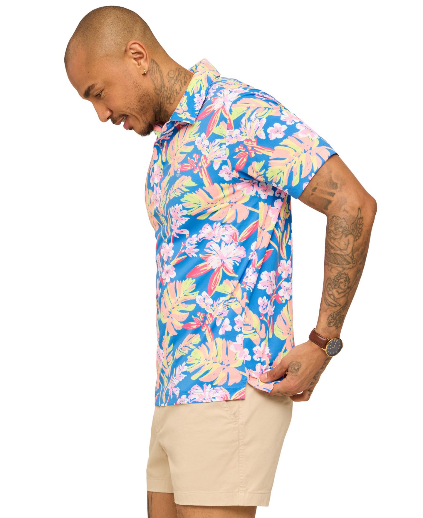 Мужское поло Chubbies Garden Glow Short-Sleeve Polo Shirt, цвет: Средний синий — фото 3