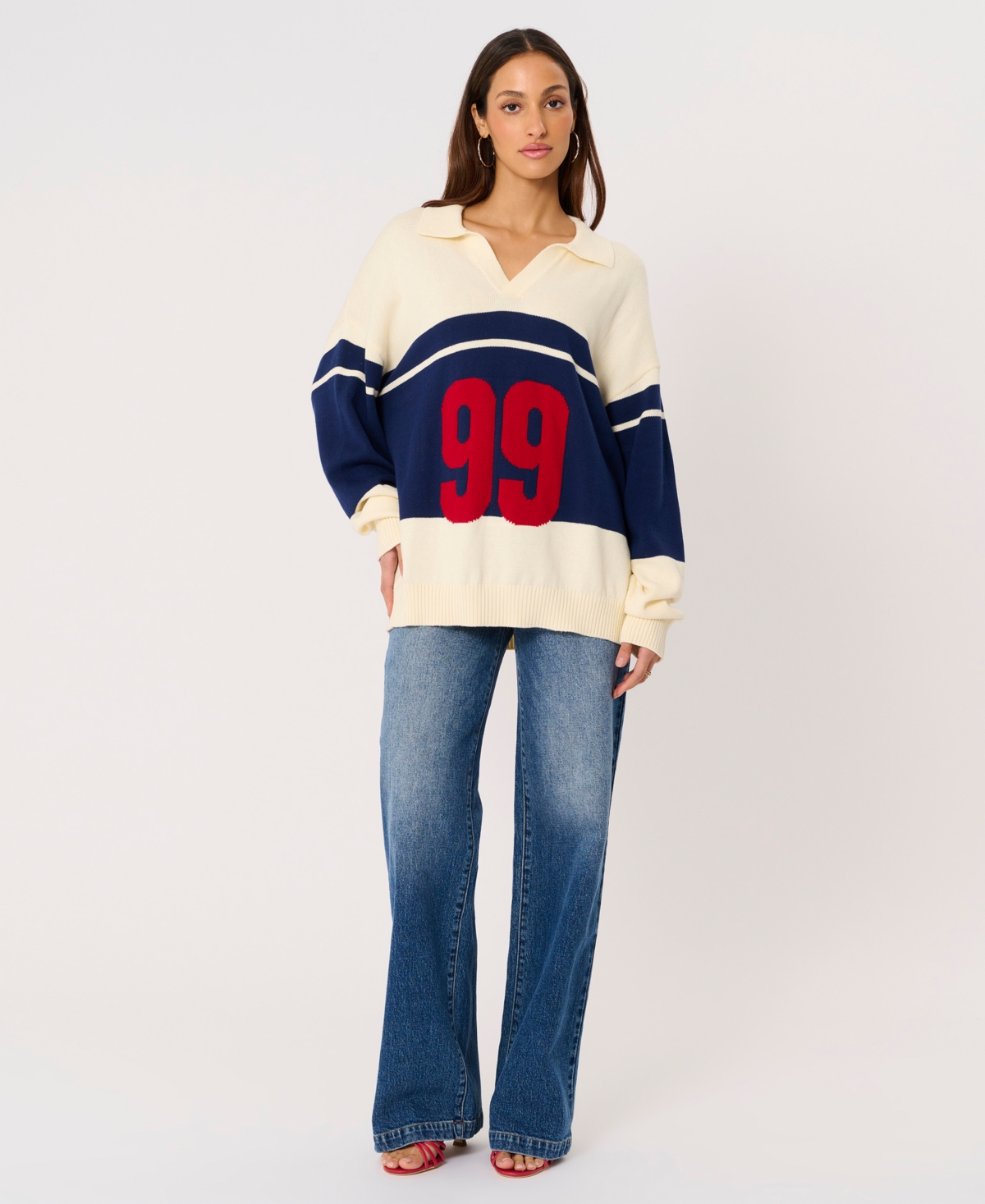 Abrand Women's 99 Rugby Knit Collar V-Neck Sweater