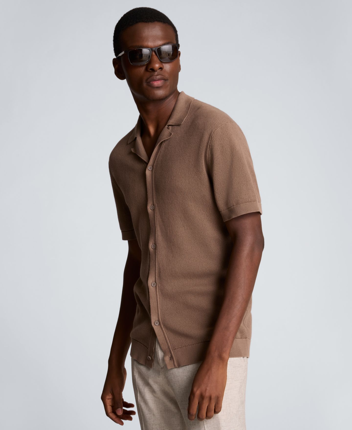 Мужская рубашка Kenneth Cole Sport Assorted Plain Classic, цвет: Тёмный бежевый — фото 3