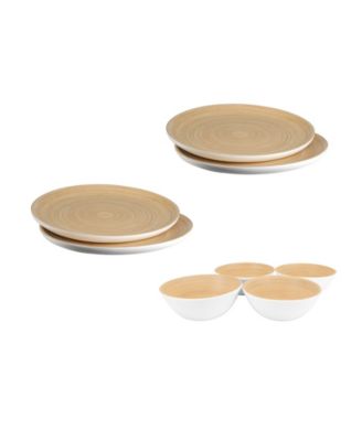 Lexa Bamboo 8-Piece Handcrafted Plate and Salad Bowl Set