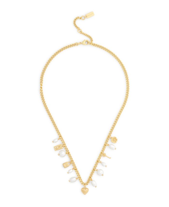 COACH Imitation Pearl Iconic Signature Charm Bib Necklace